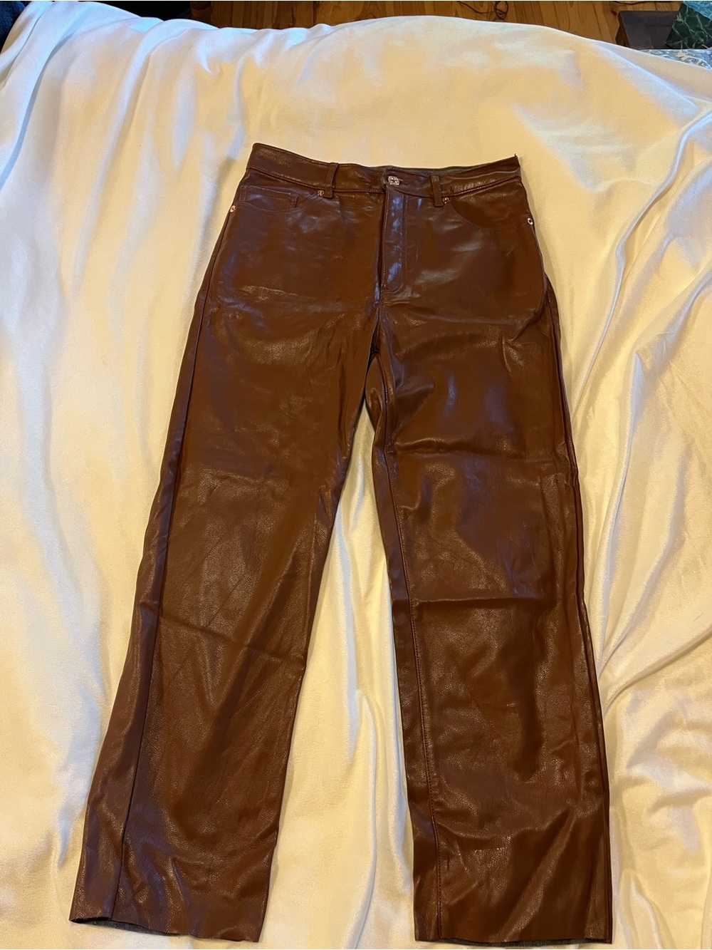 Express Brown Faux Leather Straight-Leg Jeans